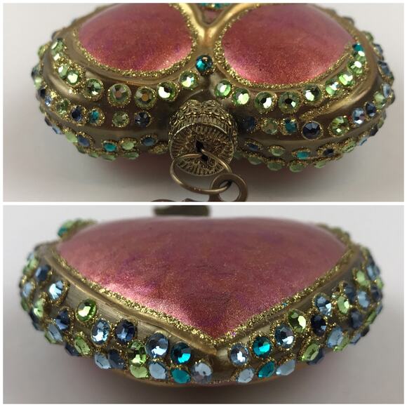 Jay Strongwater Heart Ornament Blown Glass Hand Painted Swarovski Detail Glitter - Picture 5 of 13